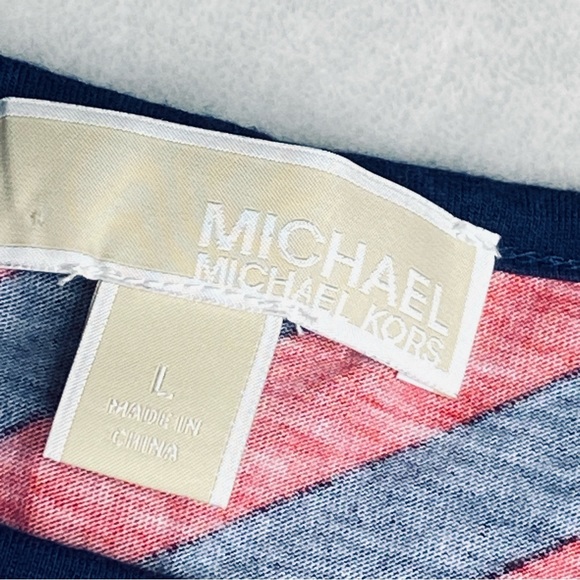 Michael Kors Red and Navy Striped Shirt Women’s Size Large - Picture 2 of 6